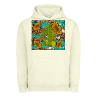 Pigment Pistachio cactus and sunflowers turquoise leopard cowhide Urban Hoodie - Artiststas