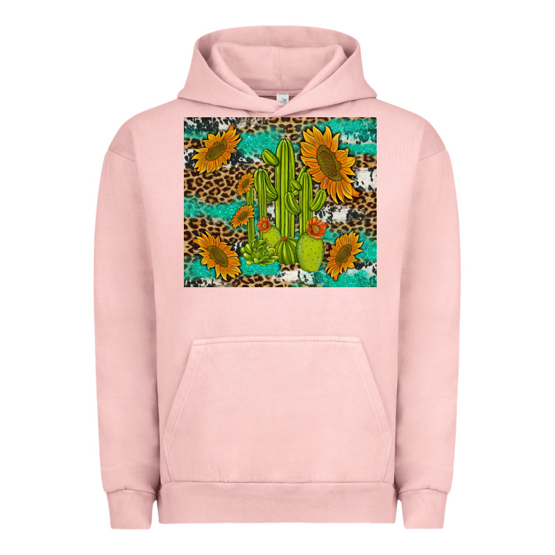 Cactus And Sunflowers Turquoise Leopard Cowhide Urban Hoodie by Artiststas | Teevron
