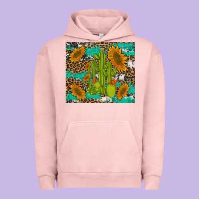 Cactus And Sunflowers Turquoise Leopard Cowhide Urban Hoodie Designed By Artiststas