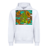White cactus and sunflowers turquoise leopard cowhide Urban Hoodie - Artiststas