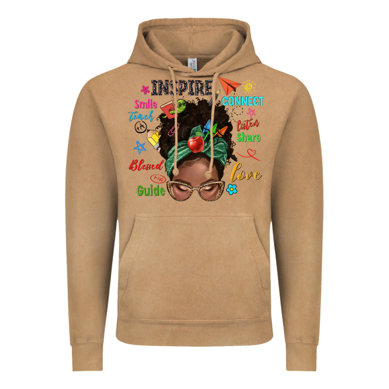 Afro Messy Bun Teach Inspire Love Teacher Blessed Vintage Hoodie by NancyCooperArtShop | Teevron