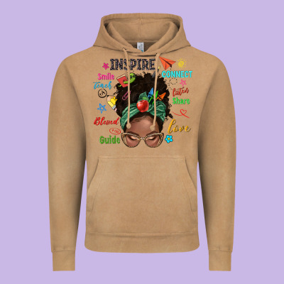 Afro Messy Bun Teach Inspire Love Teacher Blessed Vintage Hoodie Designed By Nancycooperartshop