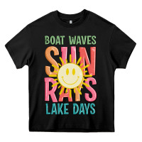 Black boat waves sun rays lake days Heavy Core Tee - JahusDesignShop