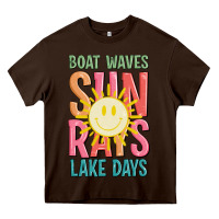 Chocolate Brown boat waves sun rays lake days Heavy Core Tee - JahusDesignShop