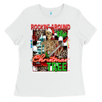 White Rockin' around the Christmas tree skeleton Ladies Tee - NancyCooperArtShop
