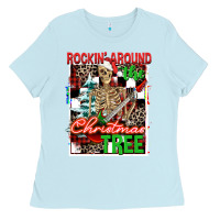 Baby Blue Rockin' around the Christmas tree skeleton Ladies Tee - NancyCooperArtShop
