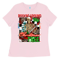 Bubblegum Pink Rockin' around the Christmas tree skeleton Ladies Tee - NancyCooperArtShop