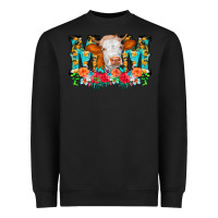 Black Mom Cow Flowers Heavyweight Sweatshirt - CowCowDesign