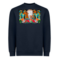 Navy Mom Cow Flowers Heavyweight Sweatshirt - CowCowDesign