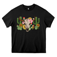 Black bull skull with cactus Heavy Core Tee - MaliasSmallBusiness