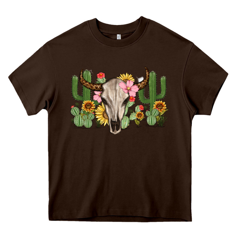 Bull Skull With Cactus Heavy Core Tee by MaliasSmallBusiness | Teevron