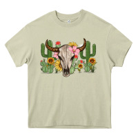 Mossy bull skull with cactus Heavy Core Tee - MaliasSmallBusiness