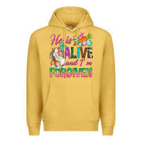 Antique Gold He Is Alive And I'm Forgiven Premium Hoodie - BundleAndBundleShop