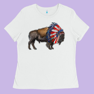American Bison With Indian Headdress Ladies Tee Designed By Ranaportraitstore