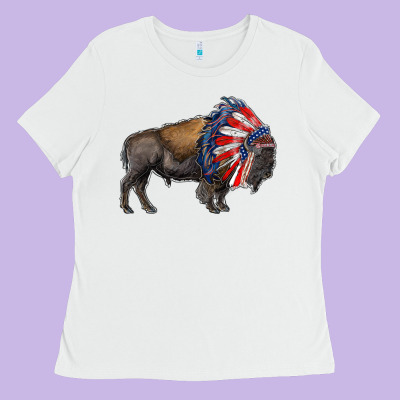 American Bison With Indian Headdress Ladies Tee Designed By Ranaportraitstore