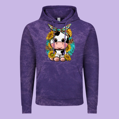Cute Cow With Sunflower And Leopard Vintage Hoodie Designed By Texasbilliewilder