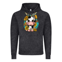 Vintage Black cute cow with sunflower and leopard Vintage Hoodie - texasbilliewilder