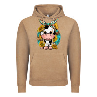 Vintage Coffee cute cow with sunflower and leopard Vintage Hoodie - texasbilliewilder