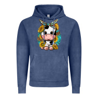 Vintage Denim cute cow with sunflower and leopard Vintage Hoodie - texasbilliewilder