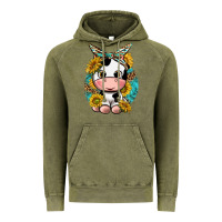 Vintage Olive cute cow with sunflower and leopard Vintage Hoodie - texasbilliewilder