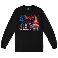 Black Happy 4th Of July with gnome Long Sleeve Tee - HowdyJamesFarm