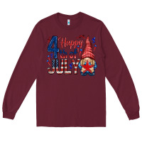 Burgundy Happy 4th Of July with gnome Long Sleeve Tee - HowdyJamesFarm