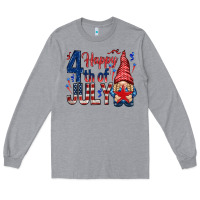 Heather Grey Happy 4th Of July with gnome Long Sleeve Tee - HowdyJamesFarm