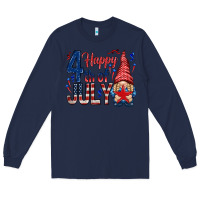 Navy Happy 4th Of July with gnome Long Sleeve Tee - HowdyJamesFarm