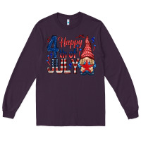 Plum Happy 4th Of July with gnome Long Sleeve Tee - HowdyJamesFarm