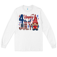 White Happy 4th Of July with gnome Long Sleeve Tee - HowdyJamesFarm