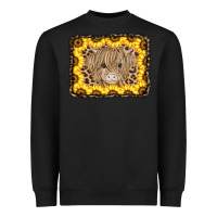Black Baby Cow Leopard Sunflowers Heavyweight Sweatshirt - CowCowDesign