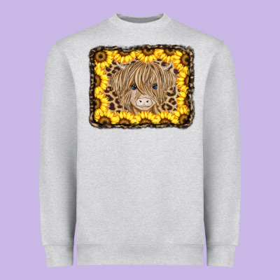 Baby Cow Leopard Sunflowers Heavyweight Sweatshirt Designed By Cowcowdesign