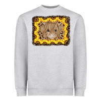 Heather Grey Baby Cow Leopard Sunflowers Heavyweight Sweatshirt - CowCowDesign