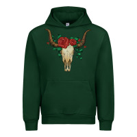 Forest Green bull skull with roses Urban Hoodie - Artiststas