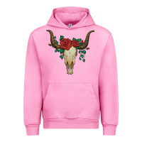 Fuchsia Pink bull skull with roses Urban Hoodie - Artiststas