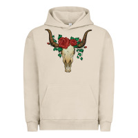 Pigment French Oak bull skull with roses Urban Hoodie - Artiststas