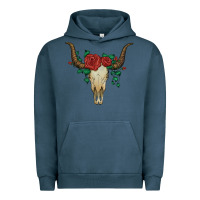Pigment Midnight Navy bull skull with roses Urban Hoodie - Artiststas