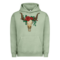 Pigment Oil Green bull skull with roses Urban Hoodie - Artiststas