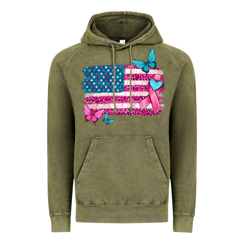 American Flag Breast Cancer With Ribbon Vintage Hoodie by texasbilliewilder | Teevron