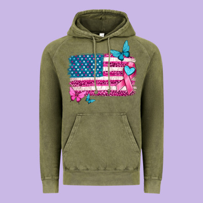 American Flag Breast Cancer With Ribbon Vintage Hoodie Designed By Texasbilliewilder