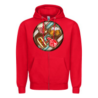 Red american football round earrings Zipper Hoodie - BundleAndBundleShop