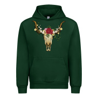 Forest Green bull skull with rose and flowers Urban Hoodie - Artiststas
