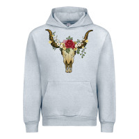 Heather Grey bull skull with rose and flowers Urban Hoodie - Artiststas