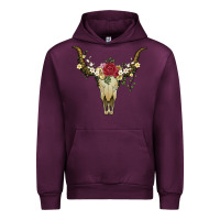 Mauve Wine bull skull with rose and flowers Urban Hoodie - Artiststas