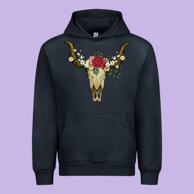 Bull Skull With Rose And Flowers Urban Hoodie Designed By Artiststas
