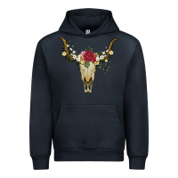 Navy bull skull with rose and flowers Urban Hoodie - Artiststas