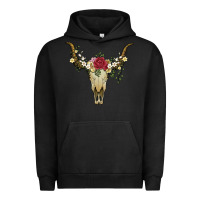 Pigment Black bull skull with rose and flowers Urban Hoodie - Artiststas