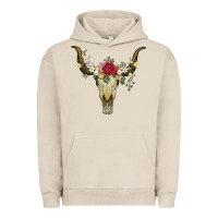Pigment French Oak bull skull with rose and flowers Urban Hoodie - Artiststas