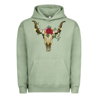Pigment Oil Green bull skull with rose and flowers Urban Hoodie - Artiststas