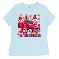 Baby Blue Tis' the season pink Christmas gnomes truck Ladies Tee - NancyCooperArtShop